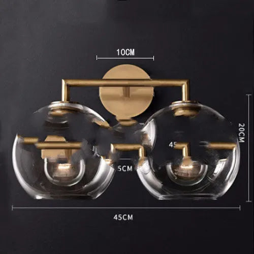 Modern wrought iron glass wall lamp with gold bronze finish and triangular transparent glass shade