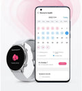 Black and white Bluetooth smartwatch on wrist showing heart rate and call functions on AMOLED display.