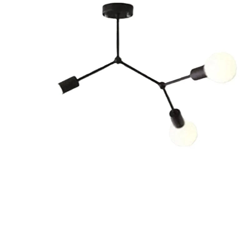 Simple Nordic style iron ceiling chandelier with multiple arms, shown in black and white finishes.