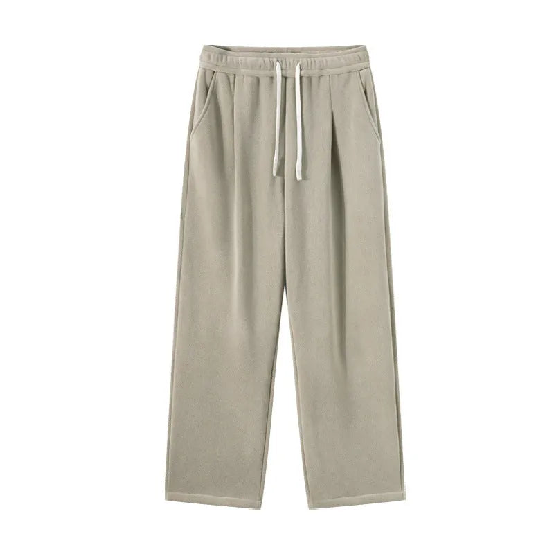 Men's double-sided polar fleece-lined winter sports trousers in Korean-style loose fit with drawstring waist