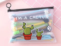 Marvel cartoon cactus-themed plastic pen case open to show 20 black 0.5mm ballpoint pens inside.