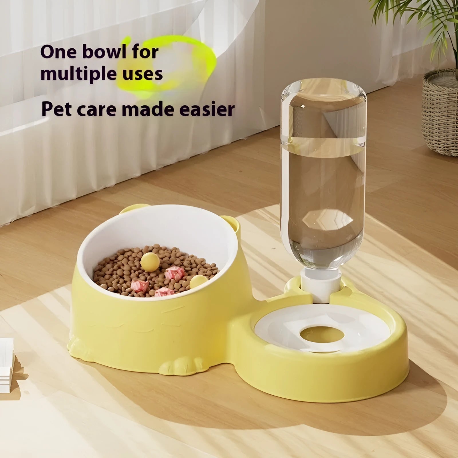 Grass green ceramic double bowl automatic pet drinking fountain with stainless steel and plastic reservoir