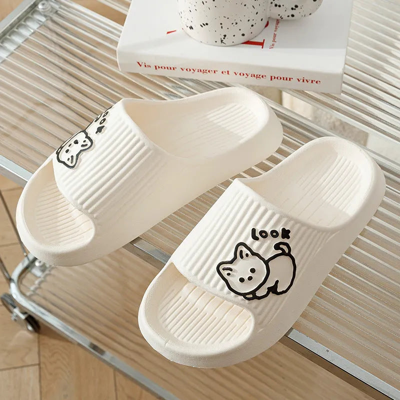 Cat-shaped thick platform EVA slippers in various colours on a non-slip sole