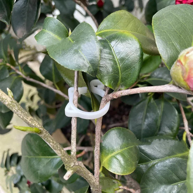 Small red cat-shaped plastic clip for plants on a white background.