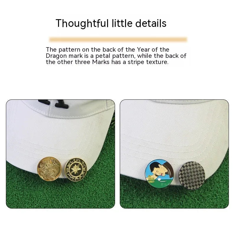 Zinc alloy golf hat clip with engraved personalised metal patterns including Dragon Year motif