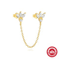 S925 sterling silver geometric earrings with zircon inlay in clover, crown, double piercings and chain horse eye designs