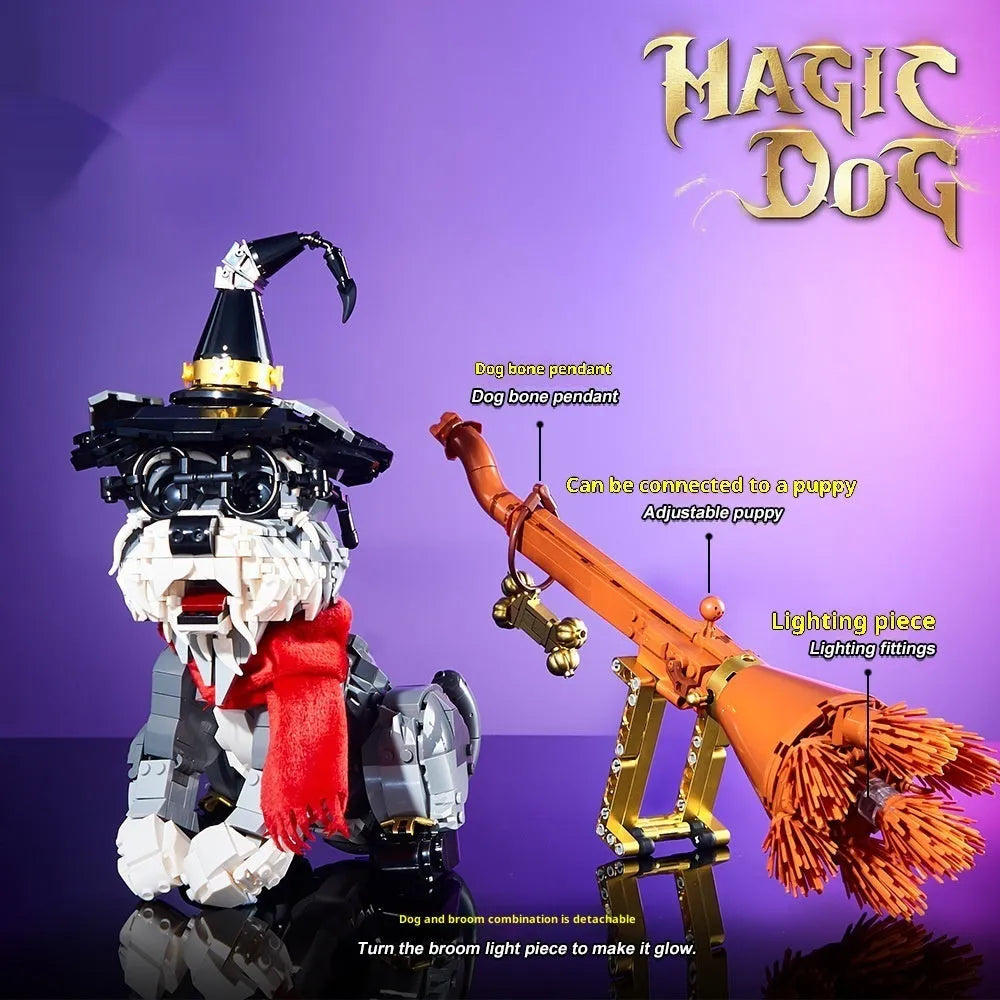 Black plastic small particle building block schnauzer model in colour box packaging