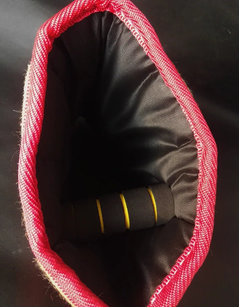 Yellow dog training bite sleeve made of thick linen and cotton felt with external handle, 45x26x13 cm, for medium-sized young dogs
