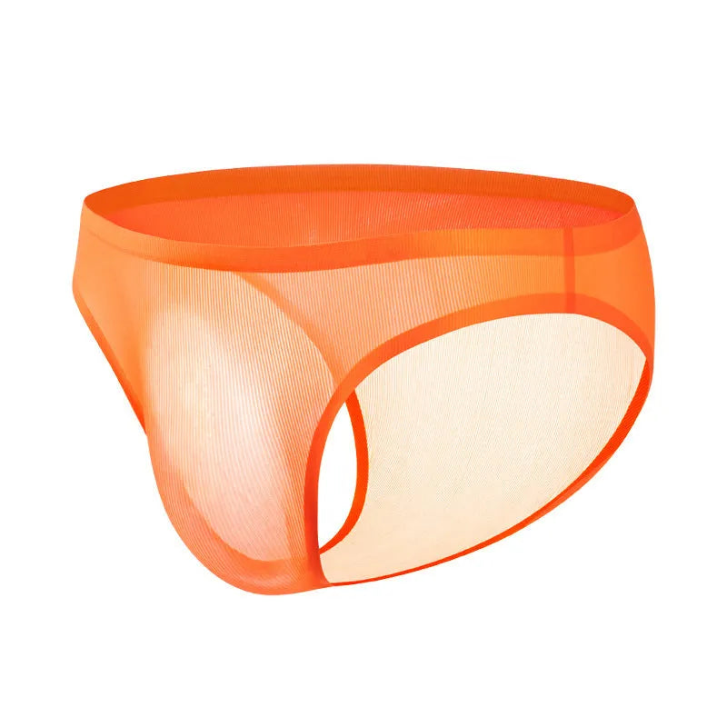 Ultra-thin ice silk low waist seamless panties in black, white, grey, blue, purple, and orange colours.