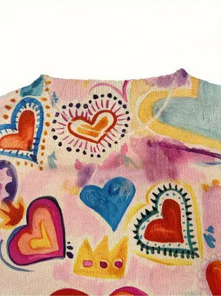 Loose fit lapel collar top with a digital print design, shown in a plus size.