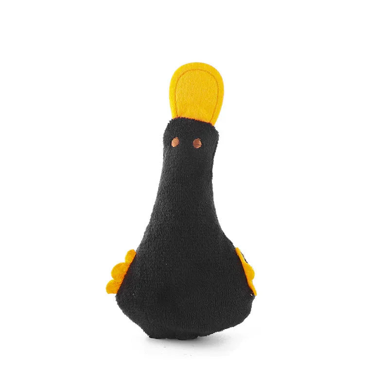 Yellow duck plush pet toy with squeaker and catnip filling for dogs and cats