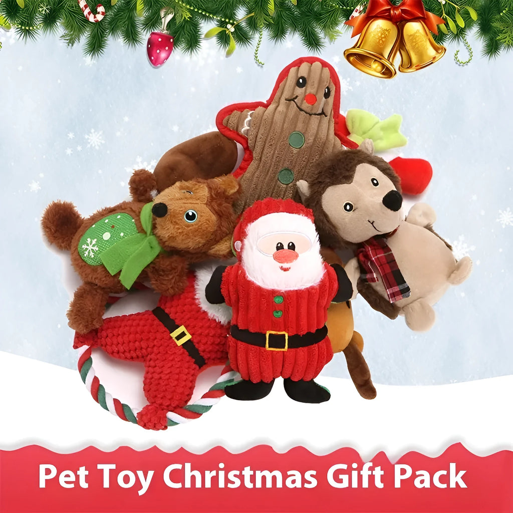 Christmas plush pet toy with squeaker in classic Santa Claus design for small cats and dogs