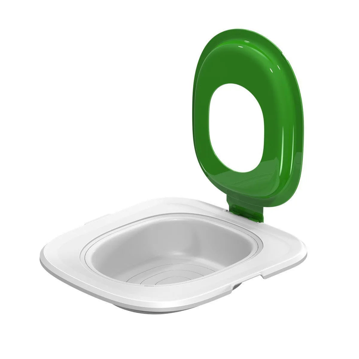 Fifth generation cat toilet trainer in grey, green, and blue colour options, made from ABS plastic.