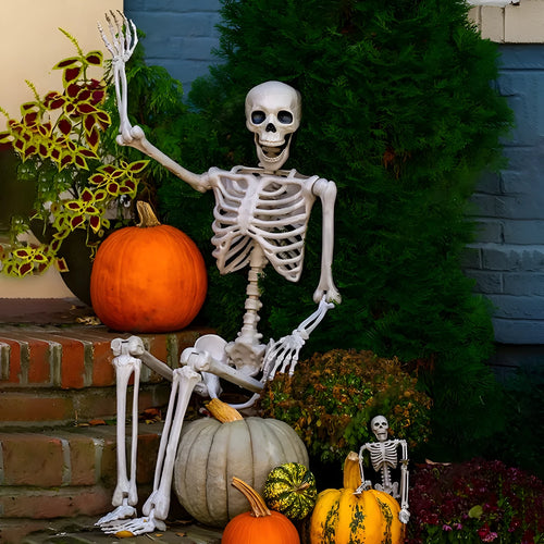 90cm tall white plastic skeleton model with movable joints posed standing