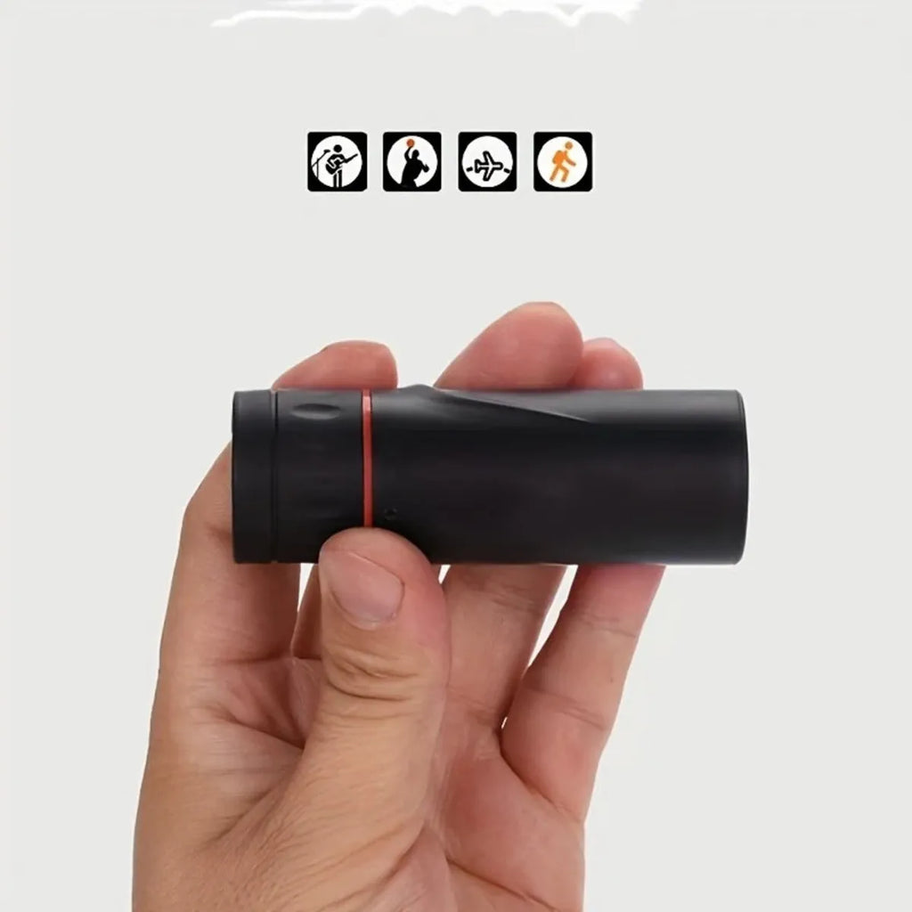 Black monocular telescope with mobile phone holder attachment for outdoor viewing
