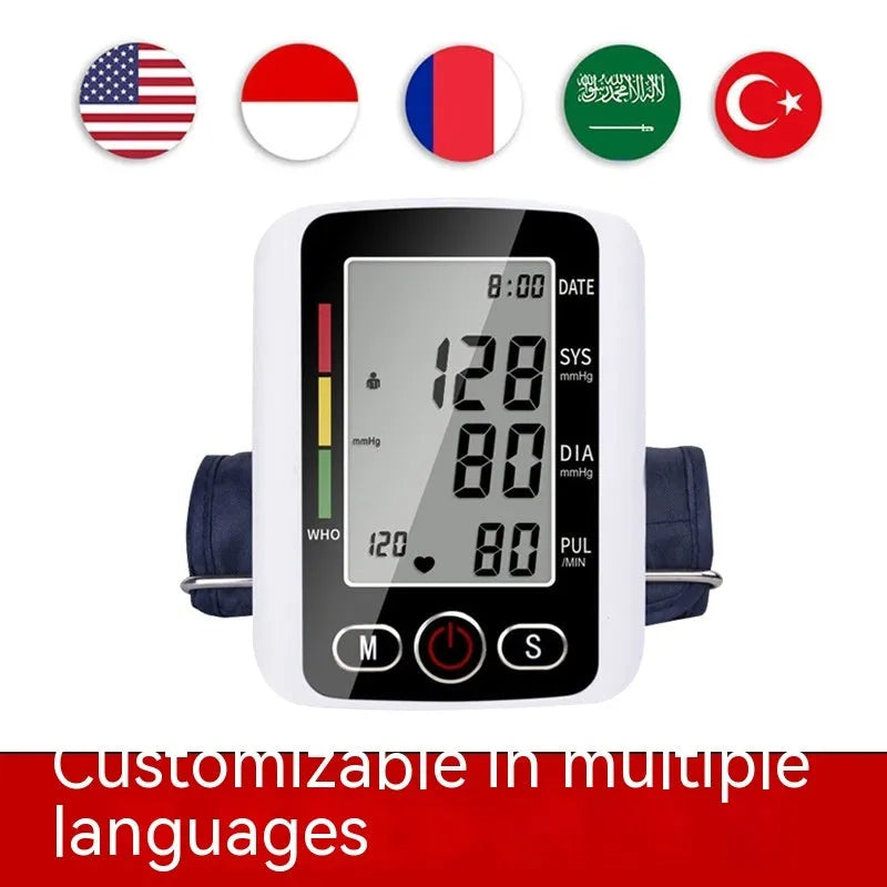 Automatic arm electronic blood pressure monitor with large screen on ABS plastic body