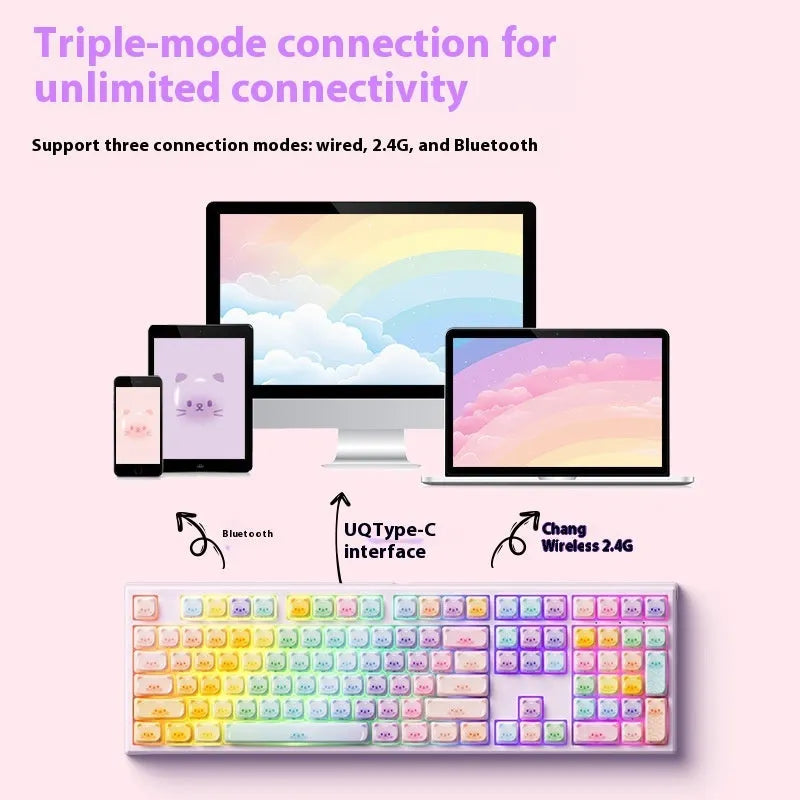 MG108B colour sugar cat three model-piano shaft Bluetooth mechanical keyboard in colour candy cat styling