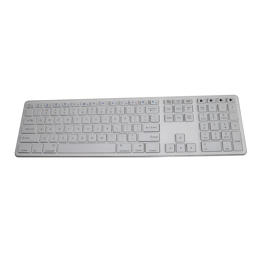 White wireless Bluetooth keyboard with 109 keys and three-key zone design