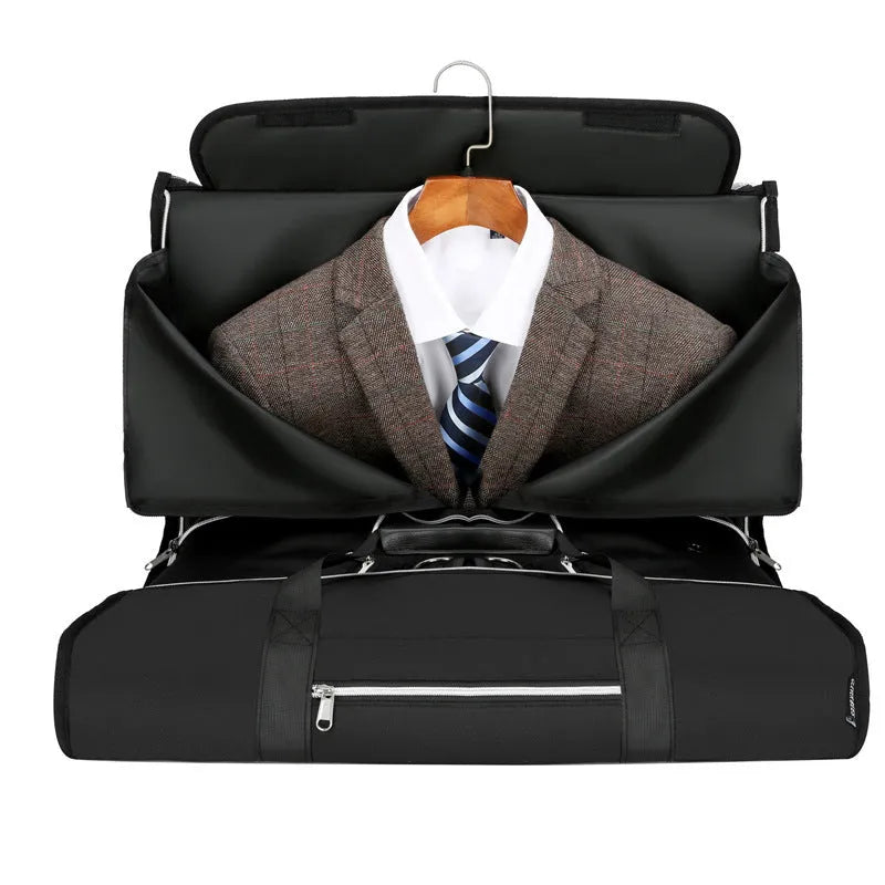 Black Oxford cloth storage bag with compartments for dry and wet item separation