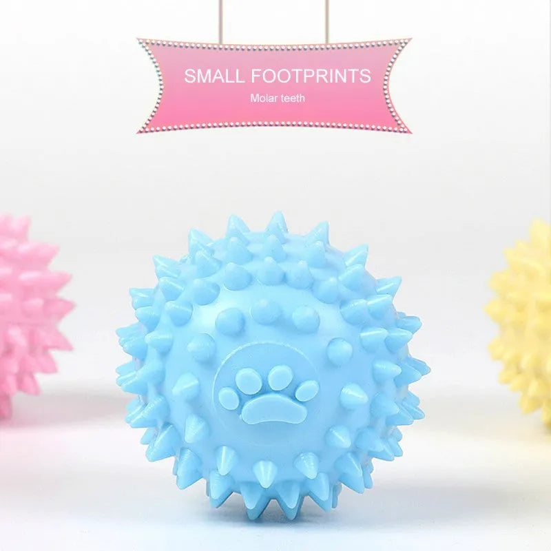 Blue TPR rubber dog chewing ball with footprint texture, 6cm diameter pet tooth cleaning toy