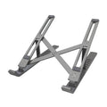 Aluminium laptop stand shown in silver colour with six height adjustment positions visible