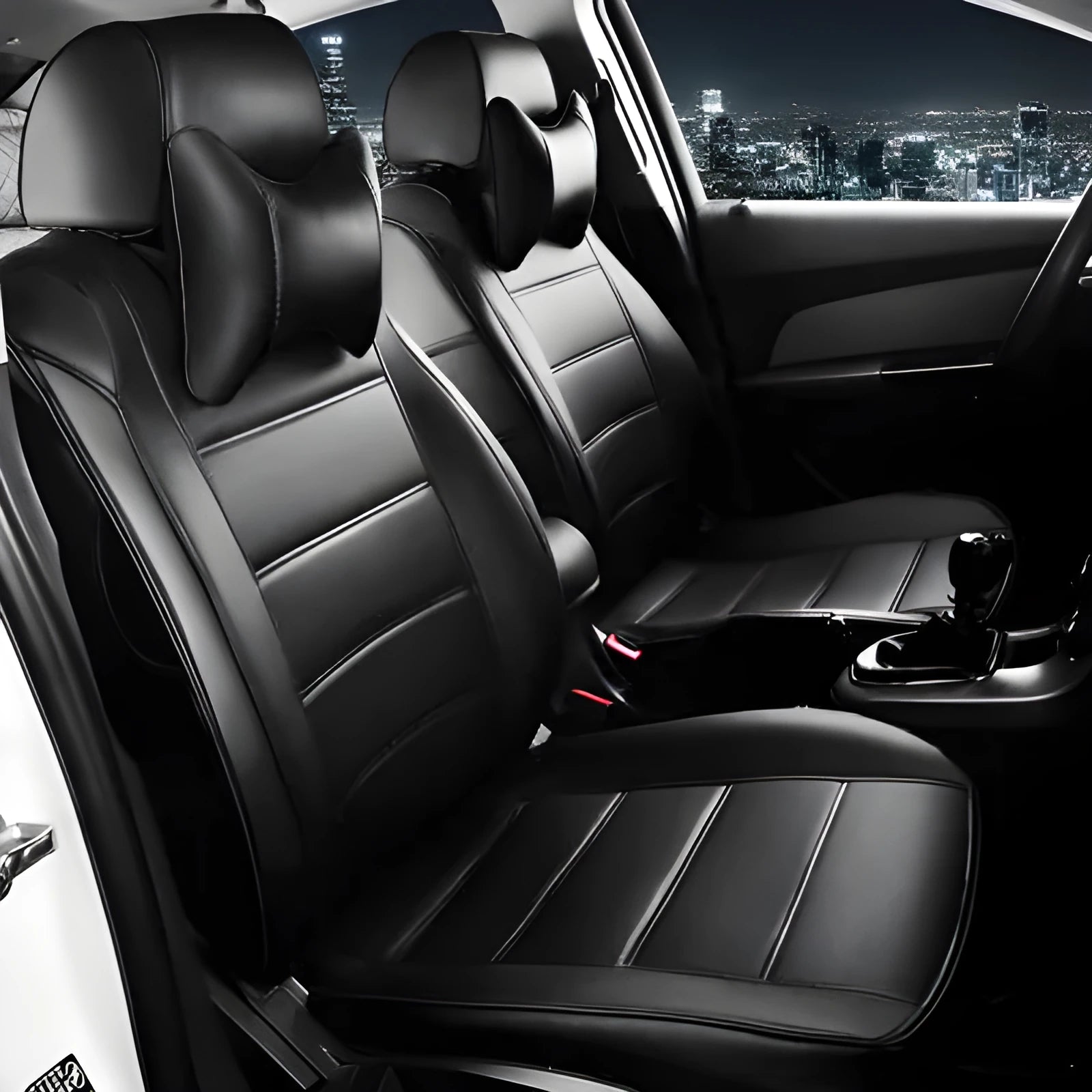 Cow leather car seat cover in beige and black with red colour options