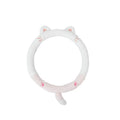 Plush winter steering wheel cover with embroidered bear design, shown on a car steering wheel.
