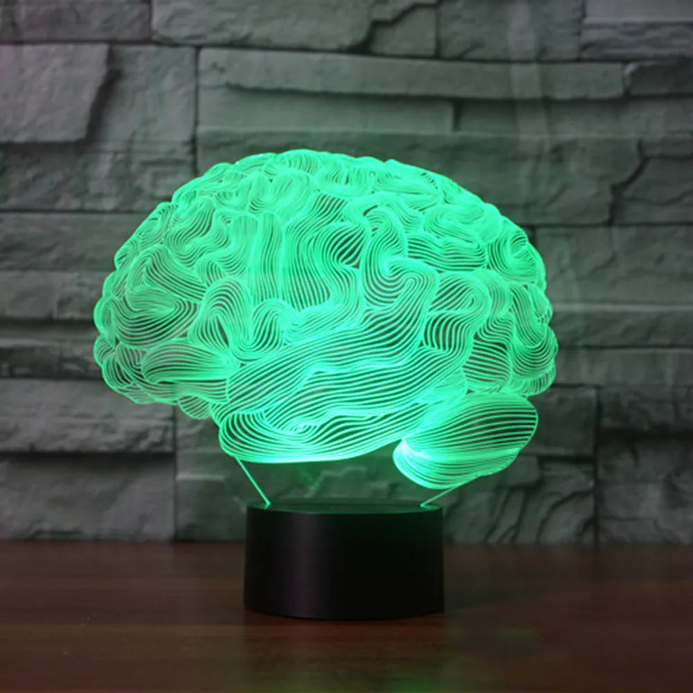3D brain illusion acrylic LED desk lamp with remote control on a wooden table