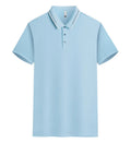 Women's asymmetric V-neck cotton jacquard blouse with lapel detail in a light blue colour.