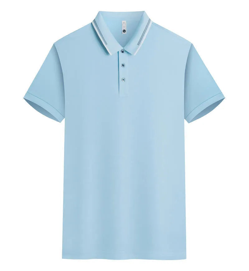 Women's asymmetric V-neck cotton jacquard blouse with lapel detail in a light blue colour.