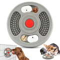 Blue and grey plastic slow feeder bowl for pets with anti-slip base and textured feeding surface.