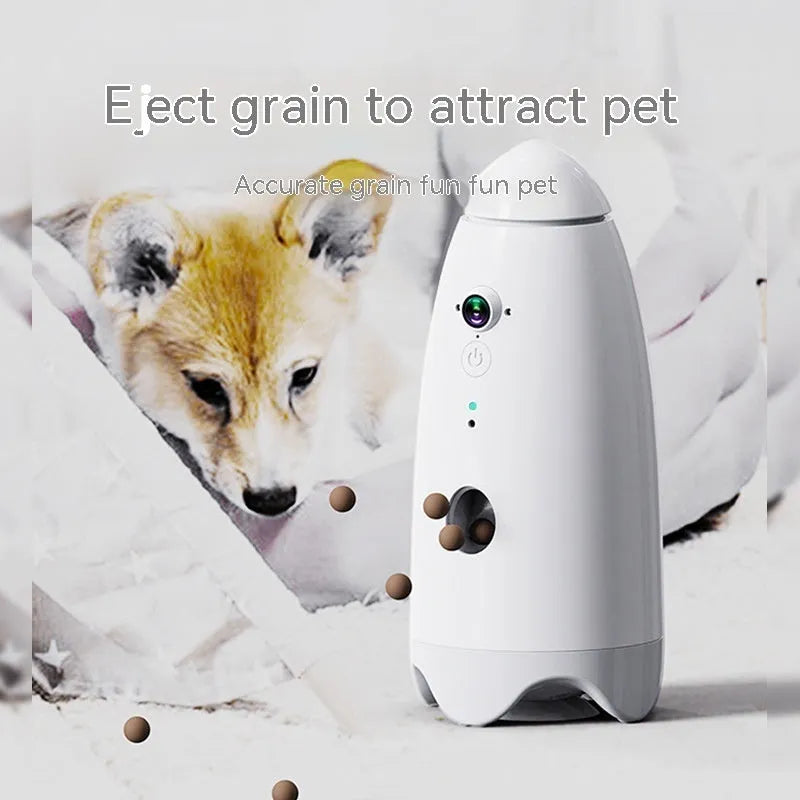 White ABS automatic pet feeder with 1080p camera for cats and dogs, 270mm x 120mm