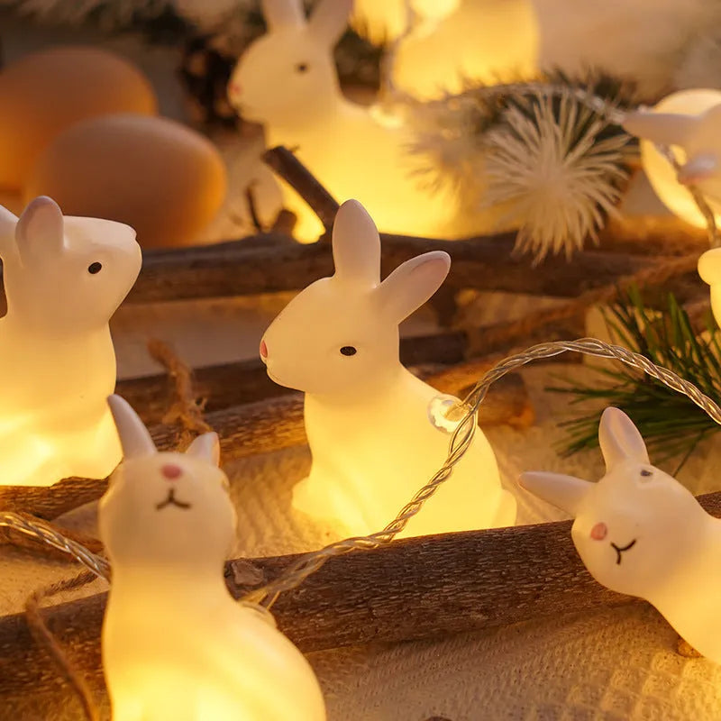 Easter plastic egg lamp string with warm white lights, cross pattern, USB battery powered, 10 lamps on 1.5m wire