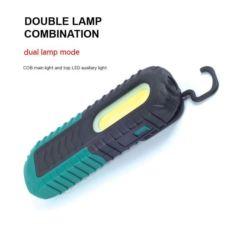 Black and green USB rechargeable automotive inspection lamp with 6500K bright light for vehicle maintenance