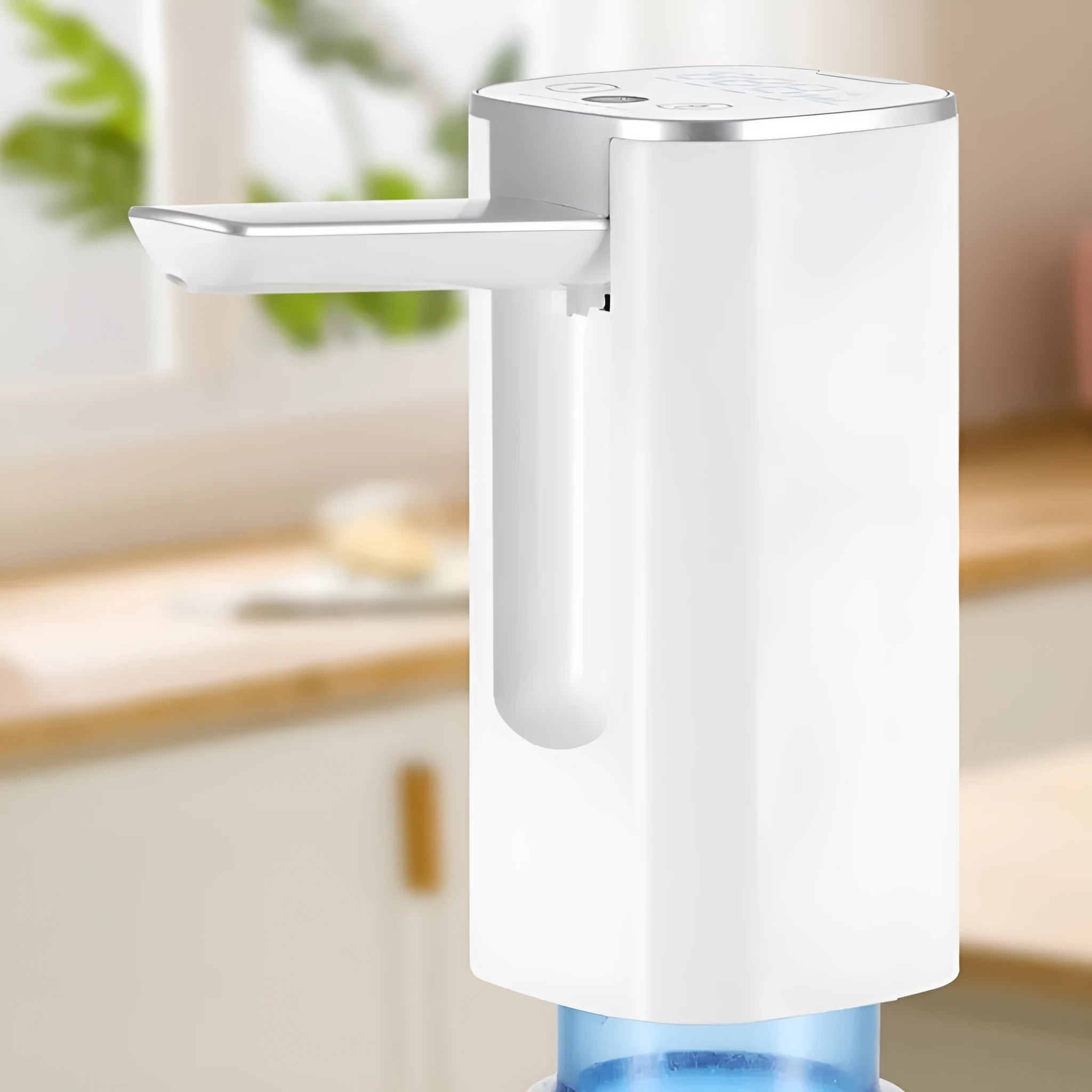 White folding bucket table water dispenser pump with LCD touch screen and silicone tube.