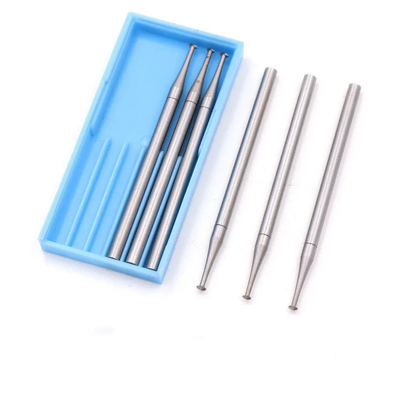 Six tungsten steel carving milling cutter grinding heads with thin disc needle shape and 2.35mm mandrels