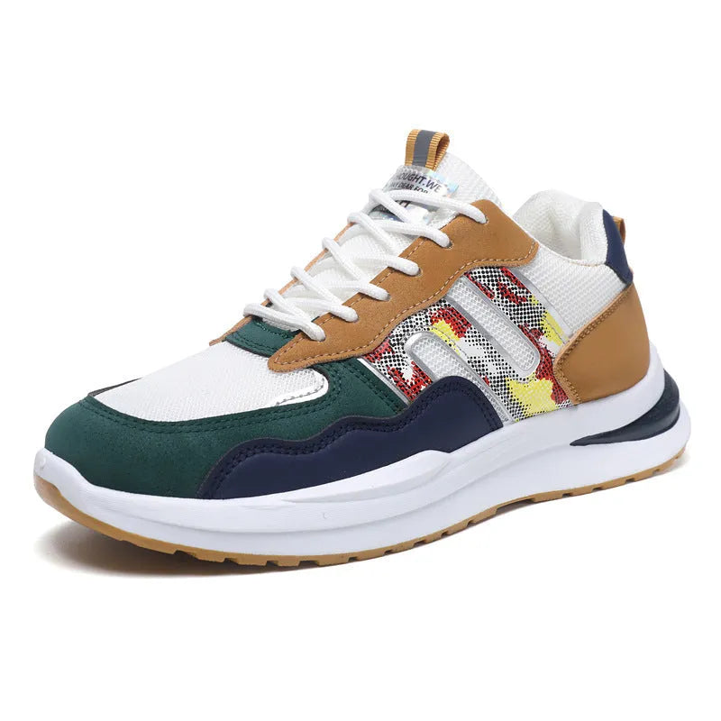 Men's mesh sports casual shoes in white green colour with plastic sole and leather toe holder