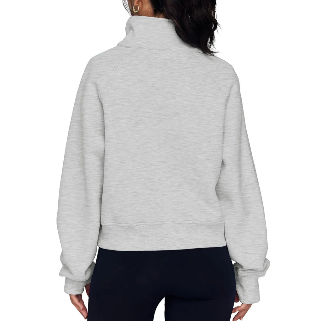 Women's loose fit fleece-lined sweater with raglan sleeves in solid colour