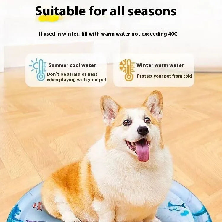Summer cooling pet water bed cushion PVC inflatable ice pad with fish design for dogs and cats 65cm size