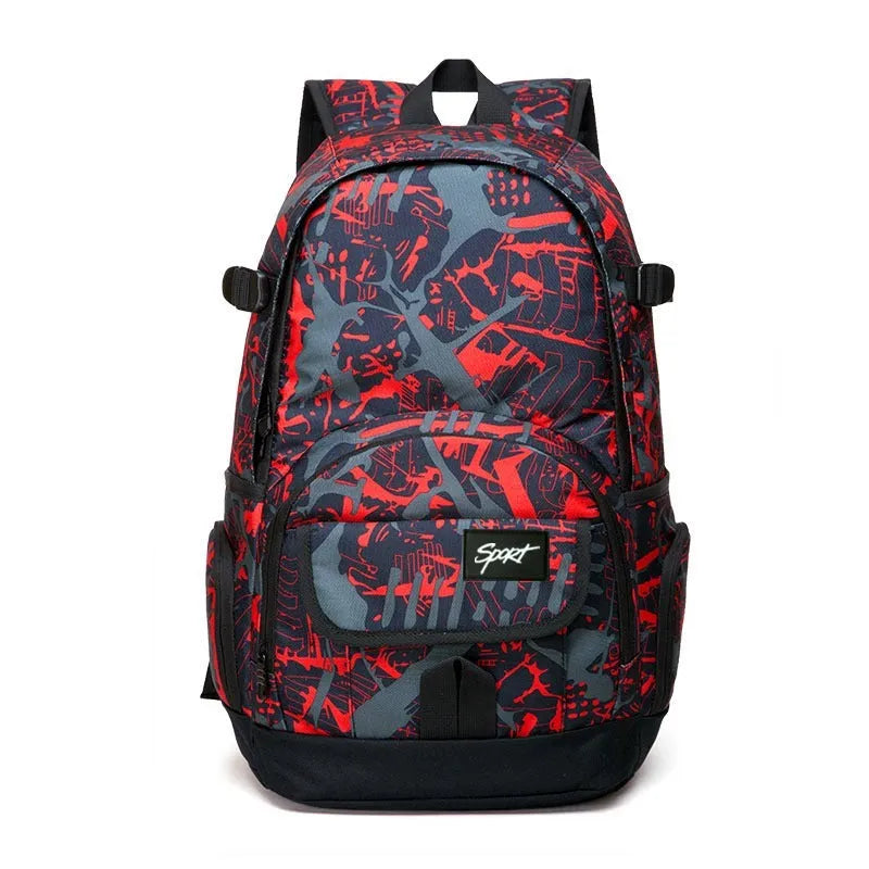 Classic nylon large backpack shown in blue and red colour options.