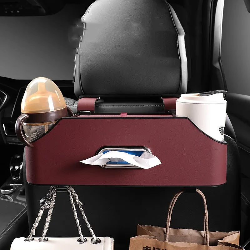 Genuine leather car tissue box and water cup holder in beige colour