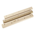 A set of three solid wooden fingerboards for grip strength training, showing different lengths and thicknesses.