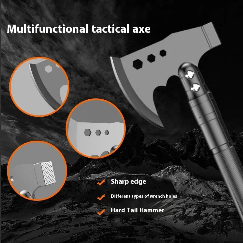 Black multi functional military shovel set with axe and survival tools, 80cm length