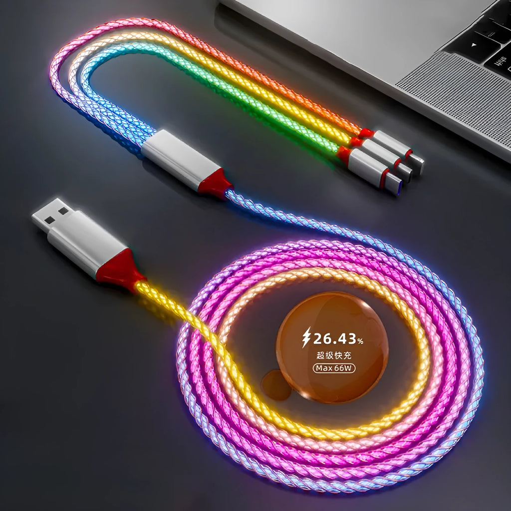 Phantom gradient colour 3-in-1 charging cable with Lightning, Micro USB, and TYPE-C connectors