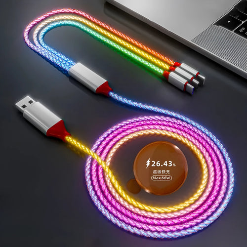 Phantom gradient colour 3-in-1 charging cable with Lightning, Micro USB, and TYPE-C connectors