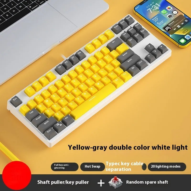87-key hot-swappable mechanical keyboard with dual-colour backlighting and metal construction.