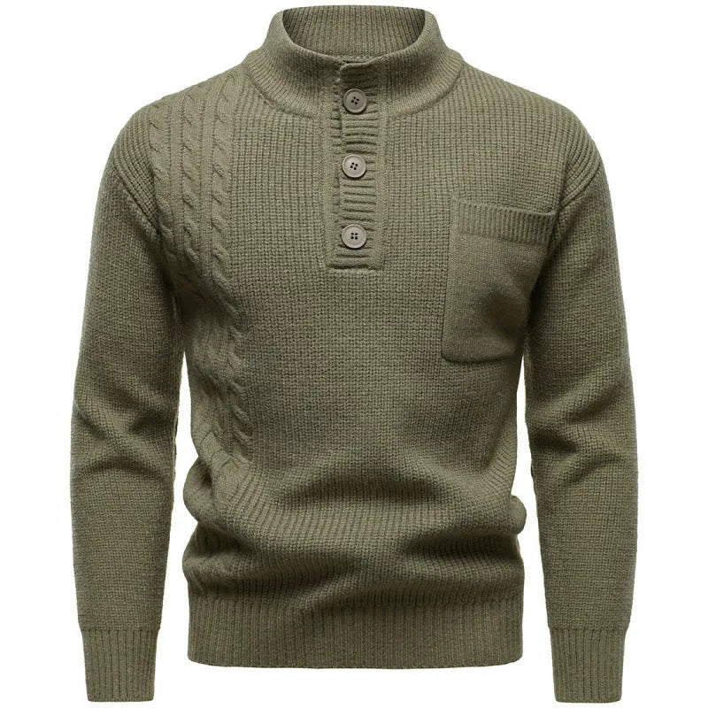 Mens Henry stand collar sweater in beige with batwing sleeves and ribbed hem, available in sizes M to 4XL
