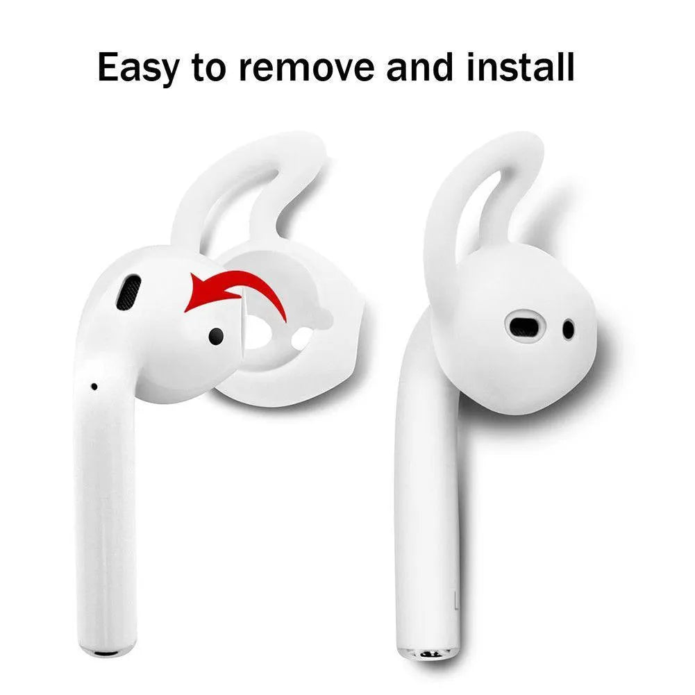 Set of silicone earplug sleeves for Apple AirPods in black, blue, red, transparent, and white colours.