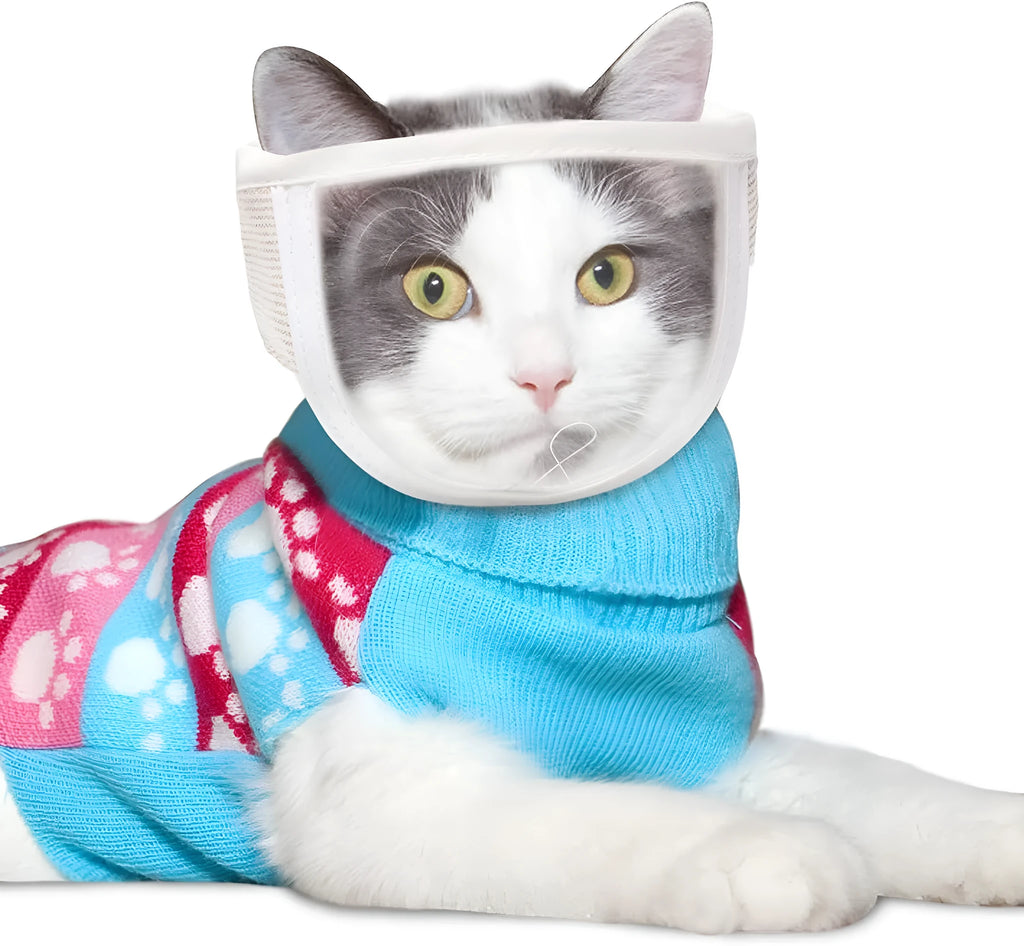 Transparent cat anti-bite muzzle with cotton construction and central breathing hole in S or M size
