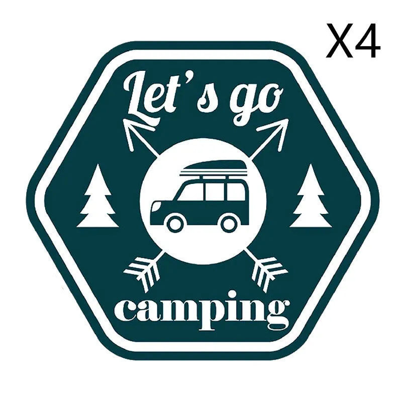 Camping funny car sticker with camping pattern, made from PVC, measuring 14x12.7cm, suitable for car, motorcycle, and refrigerator